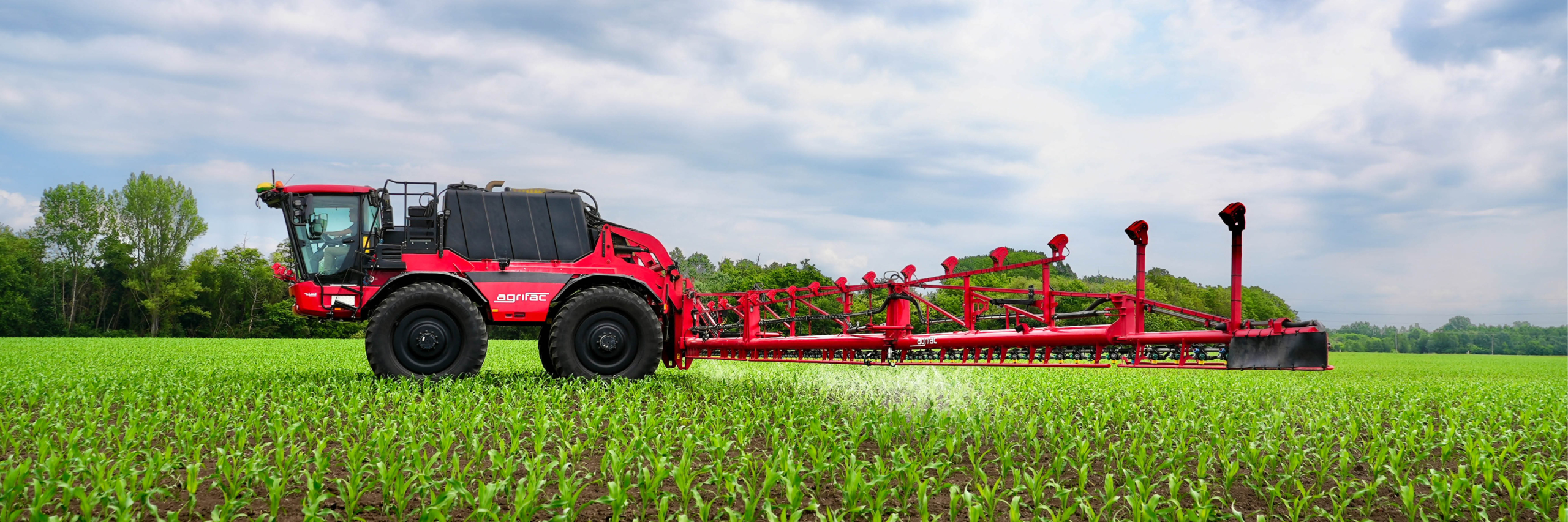 An Agrifac sprayer with camera spot spray system mounted on the boom, showcasing agricultural technology and efficiency.