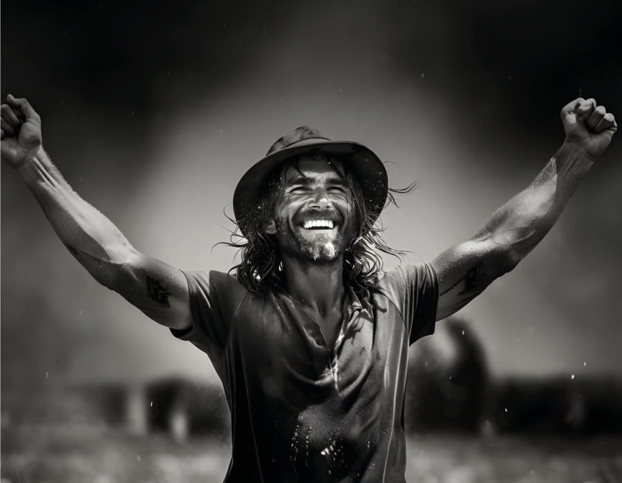The image of a man cheering because he just won the world record in spraying with his Agrifac Condor Endurance. He is wearing a hat.