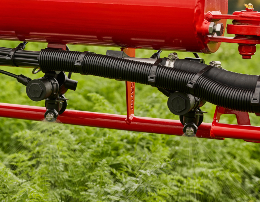 Close up of the HighTechAirPlus nozzle on an agricultural sprayer.