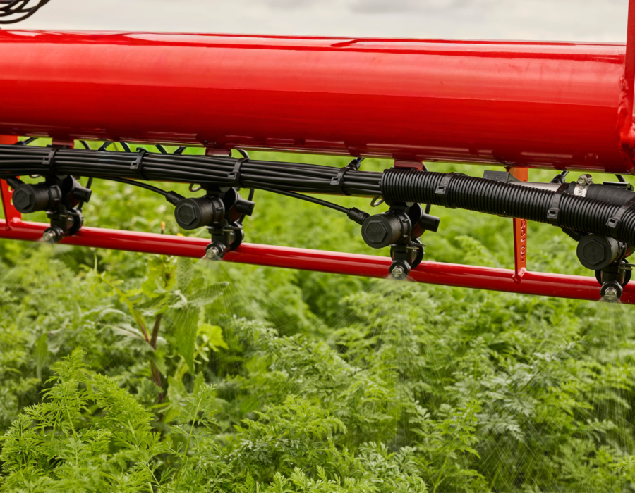 Close up of the HighTechAirPlus nozzle on an agricultural sprayer.